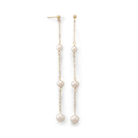 Thumbnail for 14 Karat Gold Post Earrings with Three Cultured Freshwater Pearl Drop