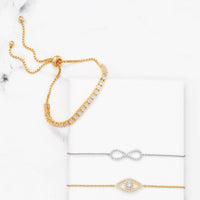 Thumbnail for 14 Karat Gold Plated CZ Evil Eye Friendship Bolo Bracelet