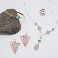 Thumbnail for 14 Karat Rose Gold Plated Rose Quartz Triangle Earrings