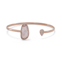 Thumbnail for 14 Karat Rose Gold Plated Rose Quartz and CZ Cuff Bracelet