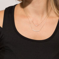 Thumbnail for 14 Karat Gold Plated Double Strand Curved CZ Bar Necklace
