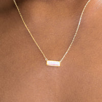 Thumbnail for 14 Karat Gold Plated Mini Synthetic Pink Opal Bar Necklace