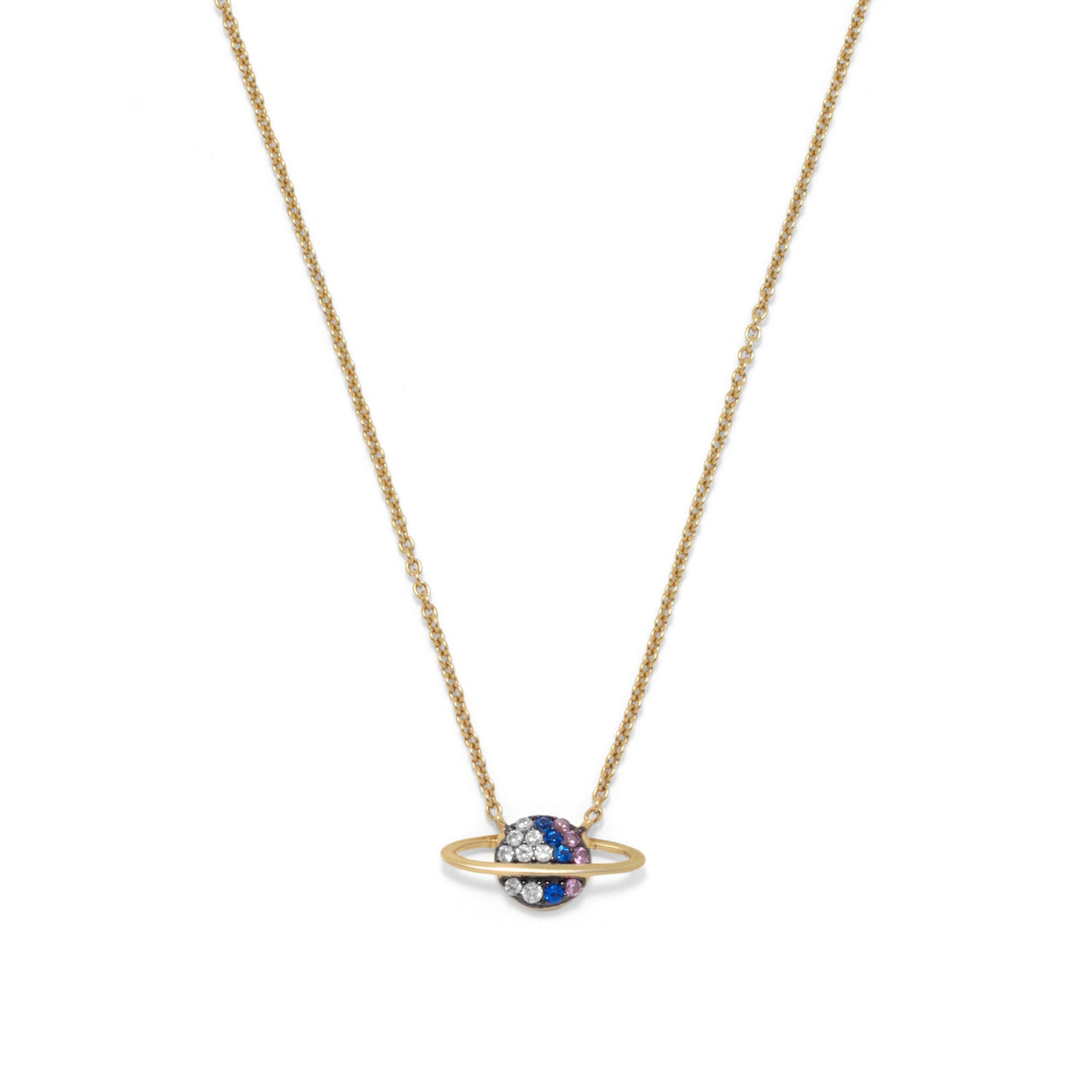 14 Karat Gold Plated Mini CZ Planet Necklace