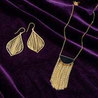 Thumbnail for 14 Karat Gold Plated Black Onyx and Fringe Necklace