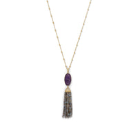 Thumbnail for 14 Karat Gold Plated Amethyst and Labradorite Tassel Necklace