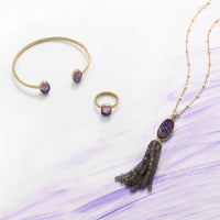 Thumbnail for 14 Karat Gold Plated Rough Cut Amethyst Cuff