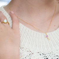 Thumbnail for 14 Karat Gold Plated Textured Pear Synthetic Opal Ring