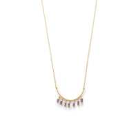 Thumbnail for 14 Karat Gold Plated Curved Bar Amethyst Drop Necklace
