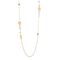 Thumbnail for 14 Karat Gold Plated Labradorite and Hammered/Brushed Disk Necklace