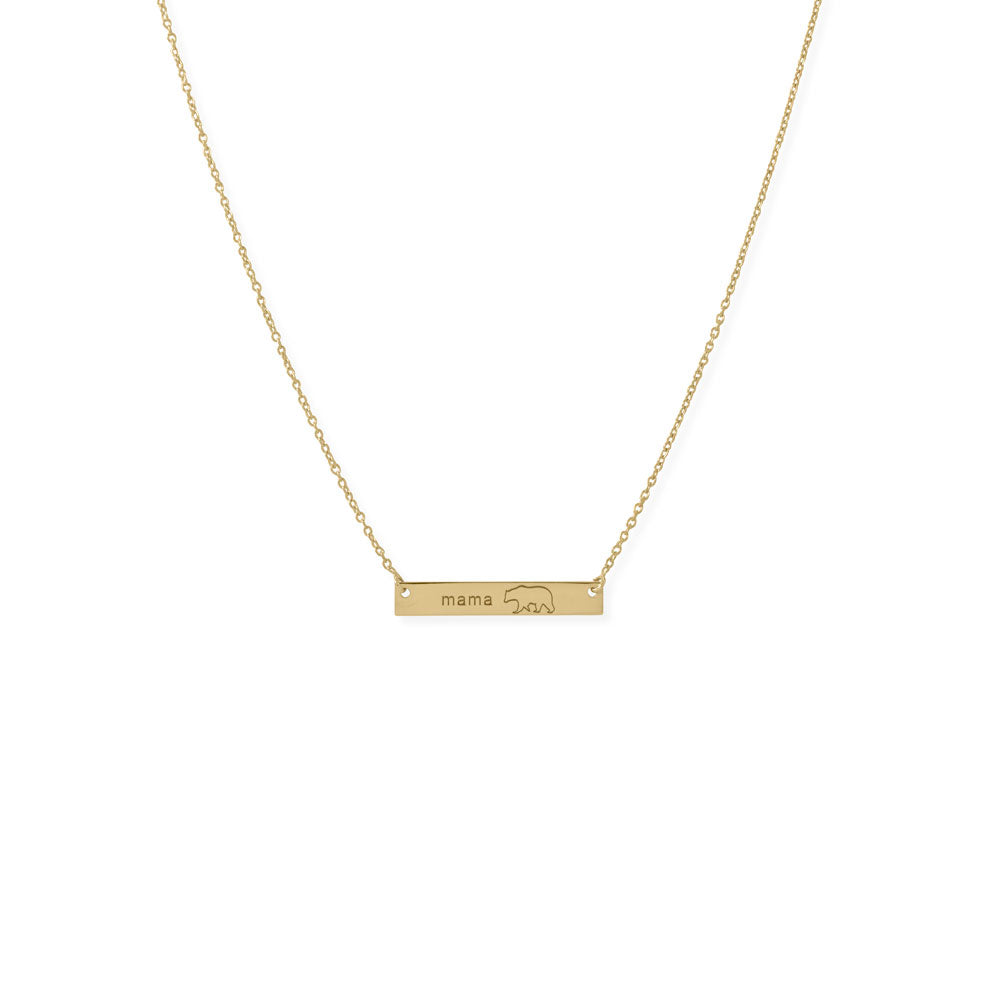 16" + 2Ó 14 Karat Gold Plated Sterling Silver "Mama Bear" Bar Necklace