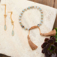 Thumbnail for 14 Karat Gold Plated Lariat Style Earrings with Chalcedony Drop