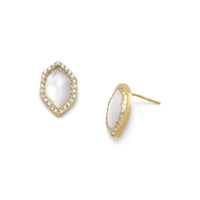 Thumbnail for 14 Karat Gold Plated Mother of Pearl and CZ Halo Earrings