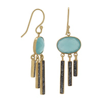 Thumbnail for 14 Karat Gold Plated Glass and Diamond Chip Drop Earrings