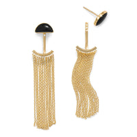Thumbnail for 14 Karat Gold Plated Black Onyx and Fringe Front Back Earrings