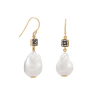 Thumbnail for 14 Karat Gold Plated CZ and Baroque Culture Freshwater Pearl Earrings
