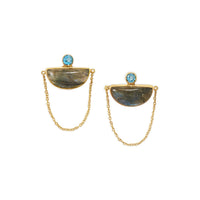 Thumbnail for 14 Karat Gold Plated Labradorite and Blue Topaz Chain Post Earrings