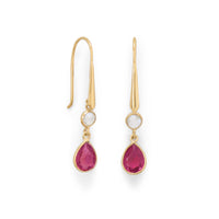 Thumbnail for 14 Karat Gold Plated Rainbow Moonstone and Pink Glass Drop Earrings