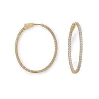 Thumbnail for 14 Karat Gold Plated Oval In/Out CZ Hoop Earrings
