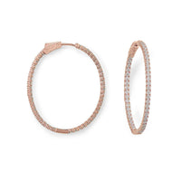 Thumbnail for 14 Karat Rose Gold Plated Oval In/Out CZ Hoop Earrings