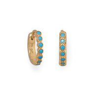 Thumbnail for 14 Karat Gold Plated Turquoise CZ Hoop Earrings