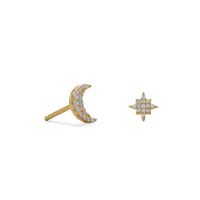 Thumbnail for 14 Karat Gold Plated CZ Moon and Star Stud Earrings