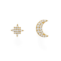 Thumbnail for 14 Karat Gold Plated CZ Moon and Star Stud Earrings
