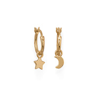 Thumbnail for 14 Karat Gold Plated Moon and Star Charm Hoop Earrings