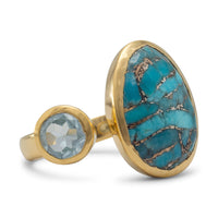 Thumbnail for 14 Karat Gold Plated Ring with Blue Topaz and Turquoise