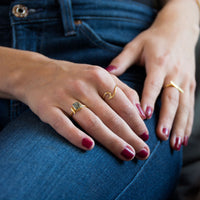 Thumbnail for 14 Karat Gold Plated Rectangular Labradorite Ring