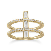 Thumbnail for 14 Karat Gold Plated CZ Double Cross Ring