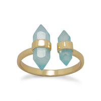 Thumbnail for 14 Karat Gold Plated Spike Pencil Cut Aqua Chalcedony Split Ring