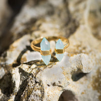 Thumbnail for 14 Karat Gold Plated Spike Pencil Cut Aqua Chalcedony Split Ring