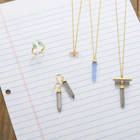 Thumbnail for 14 Karat Gold Plated Spike Pencil Cut Aqua Chalcedony Split Ring
