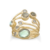 Thumbnail for 14 Karat Gold Plated Polki Diamond and Labradorite Multi-row Stacked Ring