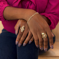 Thumbnail for 14 Karat Gold Plated Polki Diamond and Labradorite Multi-row Stacked Ring