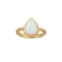 Thumbnail for 14 Karat Gold Plated Textured Pear Synthetic Opal Ring