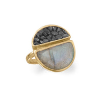 Thumbnail for 14 Karat Gold Plated Labradorite and Diamond Chips Ring