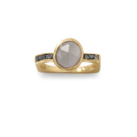 Thumbnail for 14 Karat Gold Plated Grey Moonstone and Diamond Chips Ring