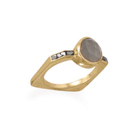 Thumbnail for 14 Karat Gold Plated Grey Moonstone and Diamond Chips Ring