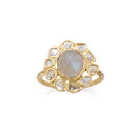 Thumbnail for 14 Karat Gold Plated Polki Diamond and Labradorite Ring