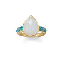 Thumbnail for 14 Karat Gold Plated Rainbow Moonstone and Crushed Turquoise Ring