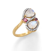 Thumbnail for 14 Karat Gold Plated and Black Rhodium Plated Multi Stone Ring