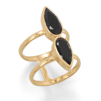 Thumbnail for 14 Karat Gold Plated Double Pear Onyx Ring