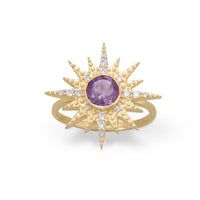 Thumbnail for 14 Karat Gold Plated CZ Sunburst with Amethyst Ring