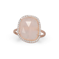 Thumbnail for 14K Rose Gold Plated Rose Quartz and CZ Halo Ring