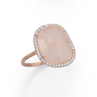 Thumbnail for 14K Rose Gold Plated Rose Quartz and CZ Halo Ring
