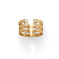 Thumbnail for 14 Karat Gold Plated 3 Row CZ Ring
