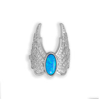 Thumbnail for Rhodium Plated CZ and Blue Synthetic Opal Angel Wings Ring