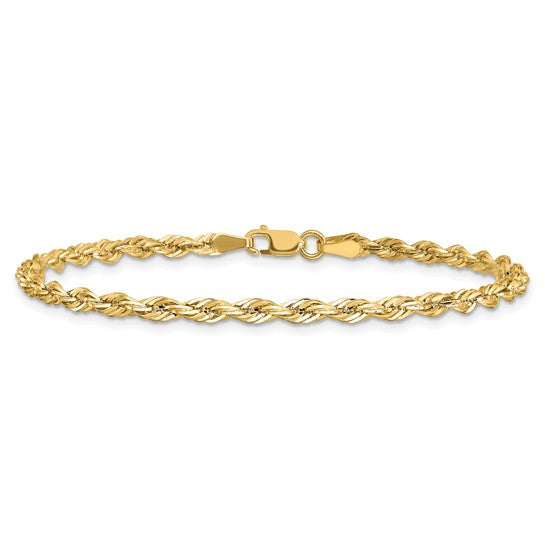 14-Karat 3.0mm Semi-Solid Rope Bracelet - 7"