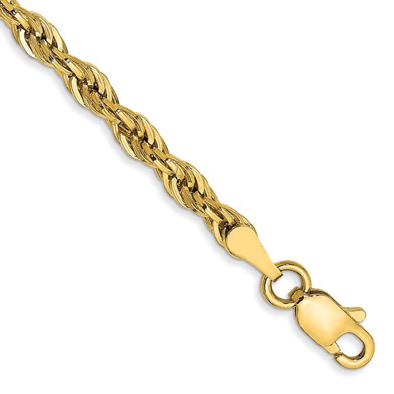 14-Karat 3.0mm Semi-Solid Rope Bracelet - 7"